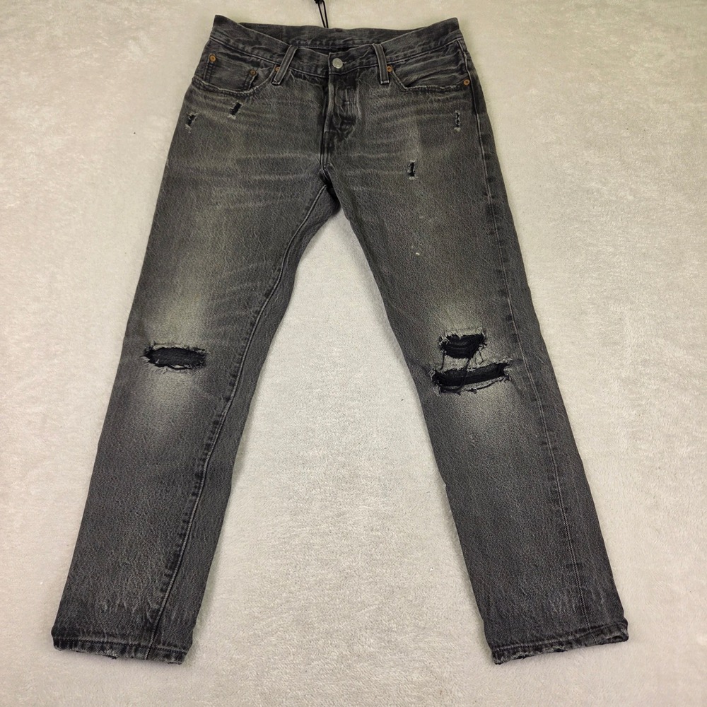 Levis 501 CT Custom Tapered Black Distressed Jeans Button Fly 33x27